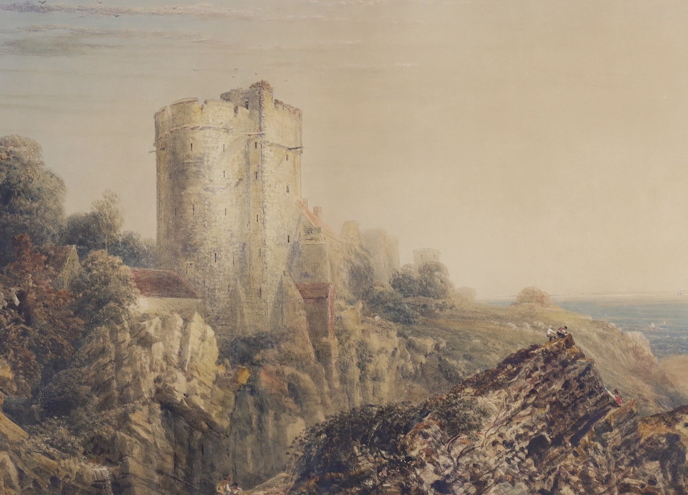 Peter de Wint OWS (1784-1849), watercolour, Lympne Castle, Romney Marsh, Ryman & Co label verso, 52 x 74cm